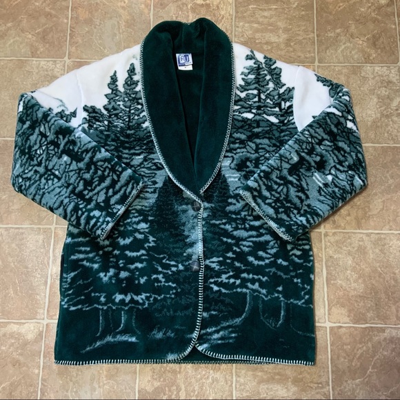 art unlimited Jackets & Blazers - Art Unlimited Fleece Cardigan Sweater Jacket Nature All Over
